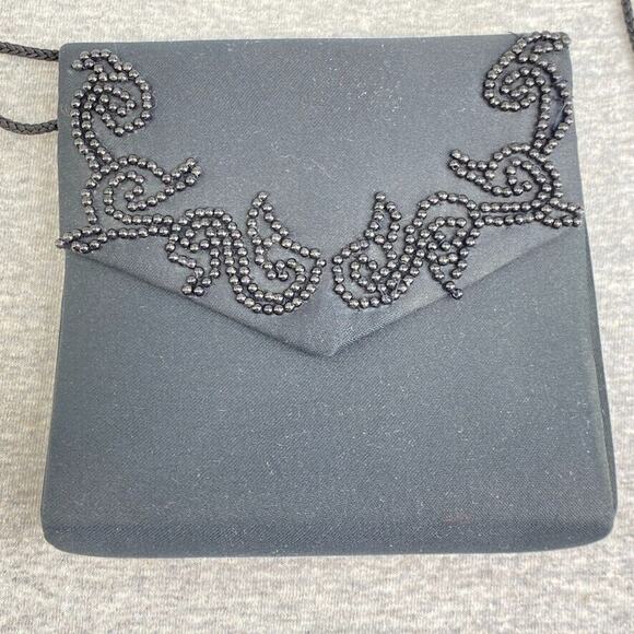 Vintage Andre Cellini Purse Womens Black Satin Beaded Evening Bag Cross Body - Picture 2 of 8